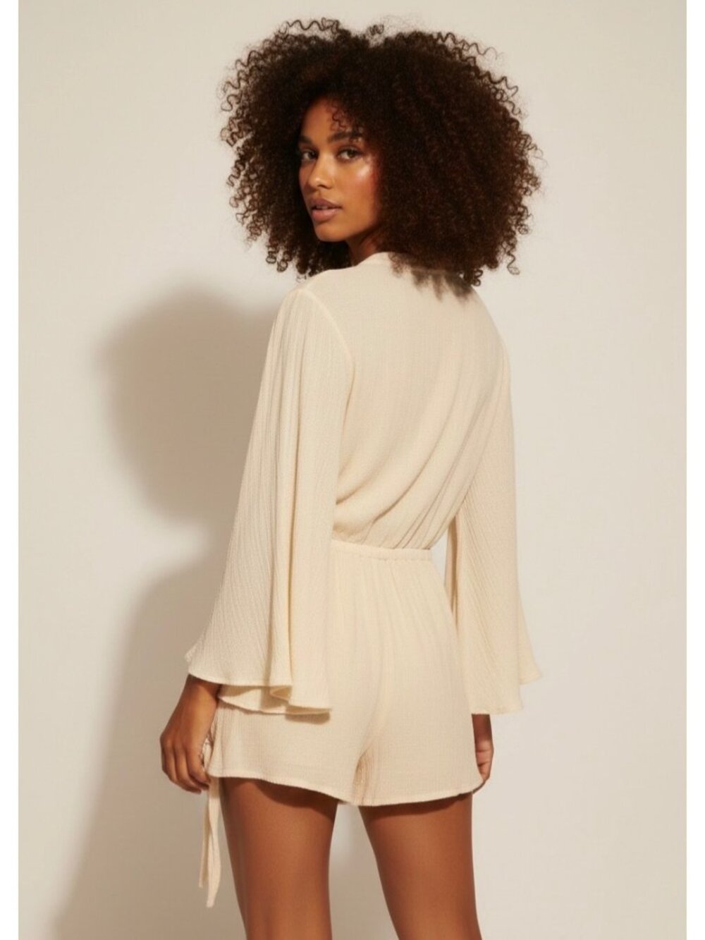 Free People Bell Sleeve Cream Romper Playsuit S| Boho Coastal Cowgirl Whimsigoth - Picture 11 of 16